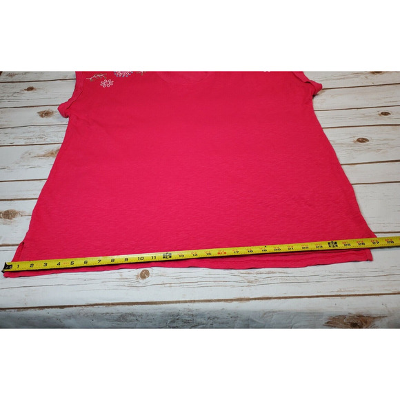 Talbots 2X Womens Plus Size T-shirt Top EMBROIDERED Pink Short Sleeve Cotton - Picture 8 of 9